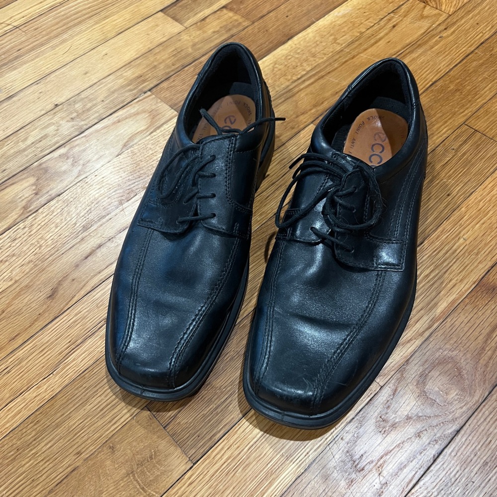 ECCO Mens Helsinki Black Leather Bicycle Toe Derby Shoes Size 45 US 11-11.5